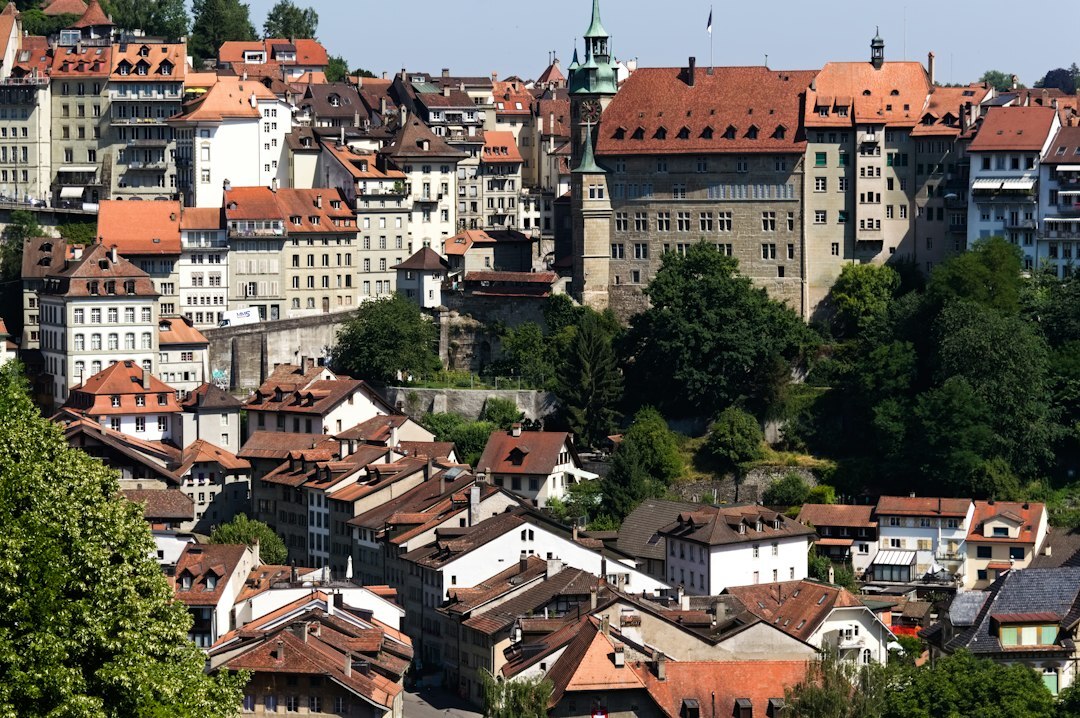 Editorial office with a view over a Swiss city